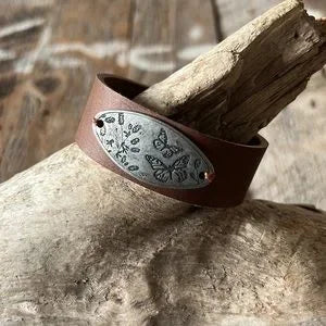 Handmade Leather Cuff Bracelet with Butterfly Charm - leatherbyanka