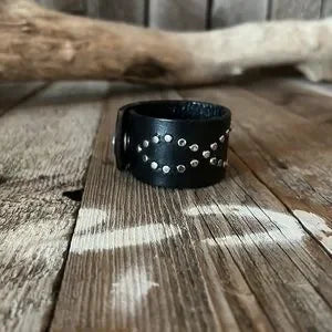 Handmade Upcycled Black Leather Bracelet - leatherbyanka