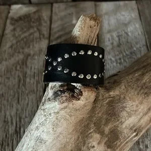 Handmade Upcycled Black Leather Bracelet - leatherbyanka