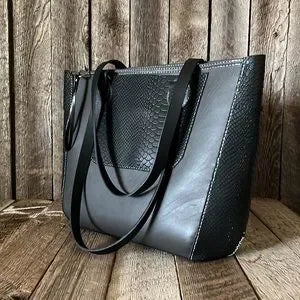 Handmade Gray and Black Leather Tote Bag - leatherbyanka