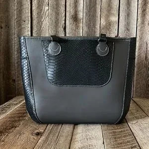 Handmade Gray and Black Leather Tote Bag - leatherbyanka