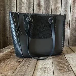 Handmade Gray and Black Leather Tote Bag - leatherbyanka