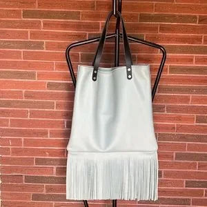 Peace Flower Leather Fringe Tote Bag - leatherbyanka