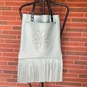 Peace Flower Leather Fringe Tote Bag - leatherbyanka