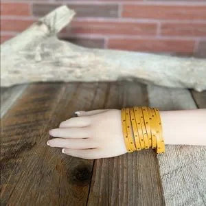 Handmade Leather Bracelet with Yellow Rhinestones - leatherbyanka