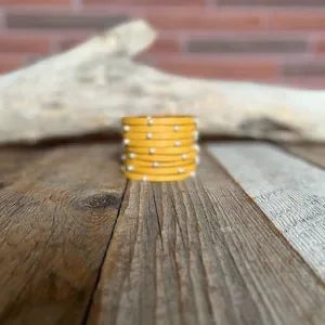 Handmade Yellow Leather Bracelet with White Pearls - leatherbyanka